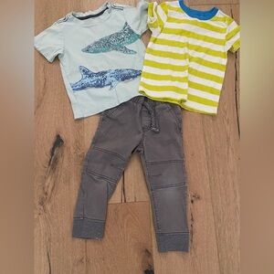 Striped Tee and Graphic Tee with Gray Pants Set